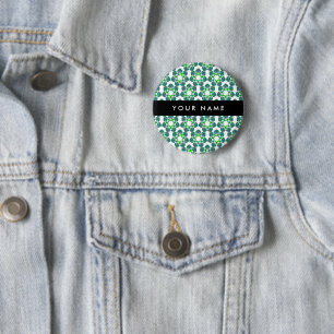 Leaf Pattern, Green Leaves, Your Name 6 Cm Round Badge