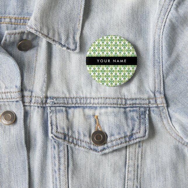 Leaf Pattern, Green Leaves, Your Name 6 Cm Round Badge (In Situ)