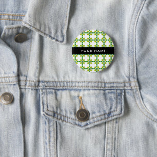 Leaf Pattern, Green Leaves, Your Name 6 Cm Round Badge