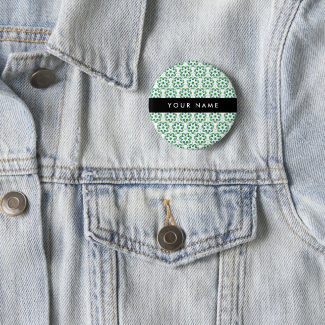Leaf Pattern, Green Leaves, Your Name 6 Cm Round Badge (In Situ)