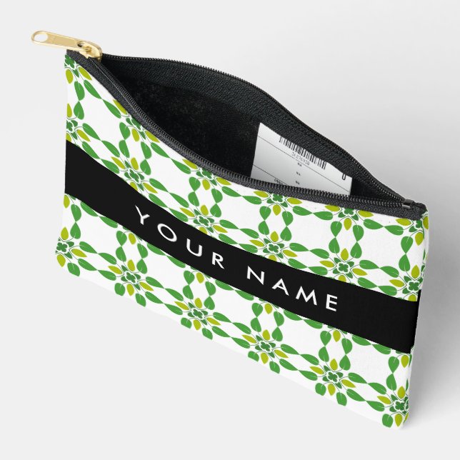 Leaf Pattern, Green Leaves, Your Name Accessory Pouch (Open)