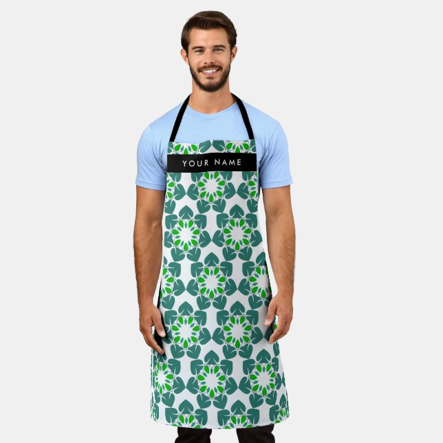 Leaf Pattern, Green Leaves, Your Name Apron (Worn)
