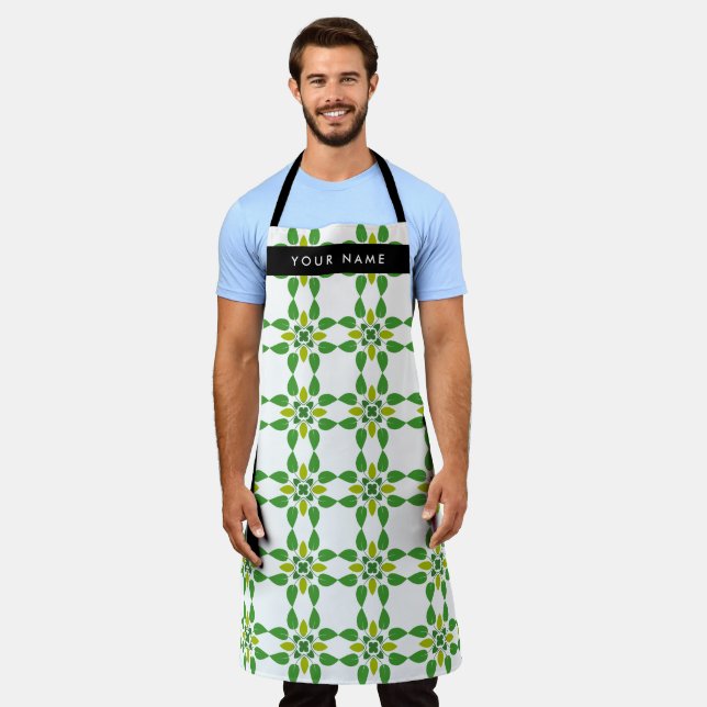 Leaf Pattern, Green Leaves, Your Name Apron (Worn)