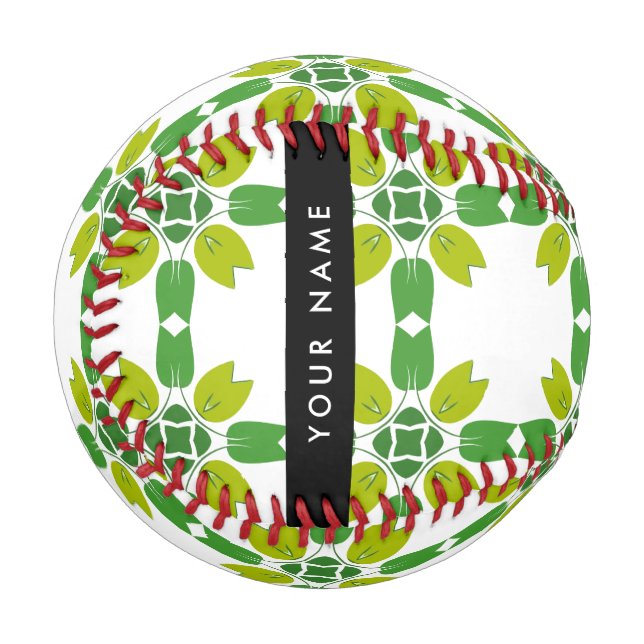 Leaf Pattern, Green Leaves, Your Name Baseball (Front Left)