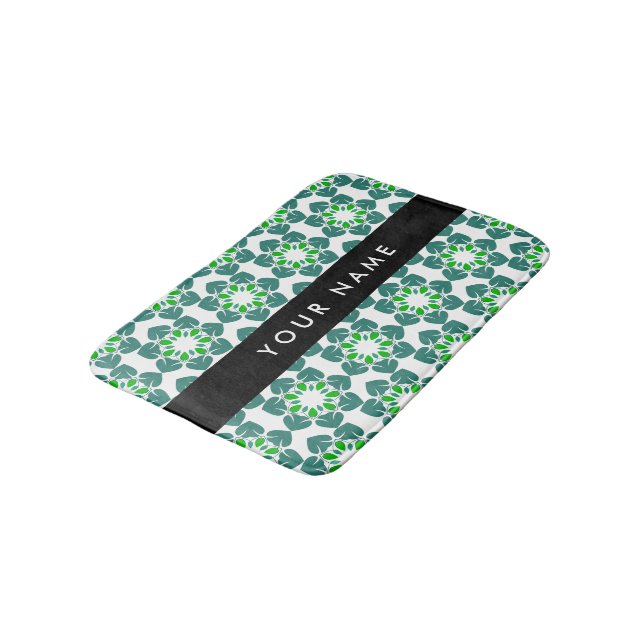 Leaf Pattern, Green Leaves, Your Name Bath Mat (Angled)