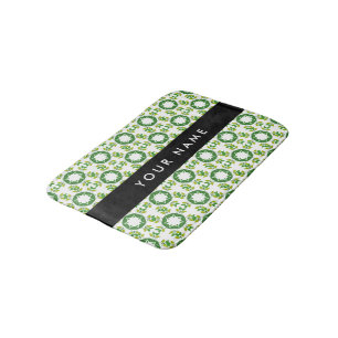 Leaf Pattern, Green Leaves, Your Name Bath Mat