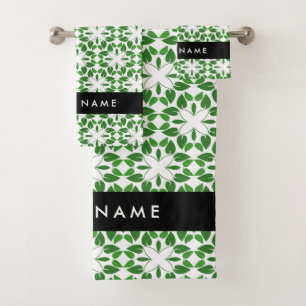 Leaf Pattern, Green Leaves, Your Name Bath Towel Set