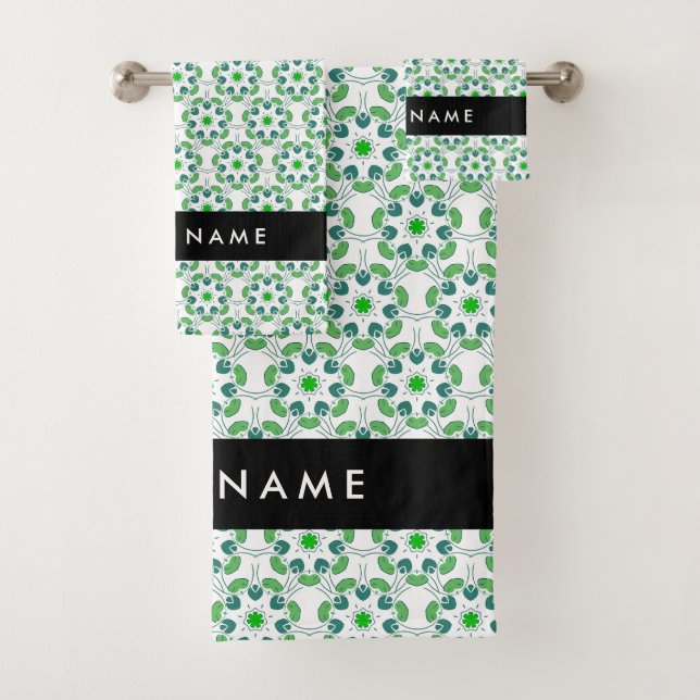 Leaf Pattern, Green Leaves, Your Name Bath Towel Set (Insitu)