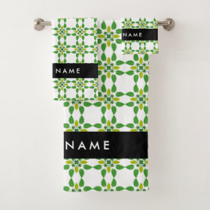 Leaf Pattern, Green Leaves, Your Name Bath Towel Set