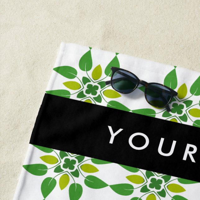 Leaf Pattern, Green Leaves, Your Name Beach Towel (In Situ)