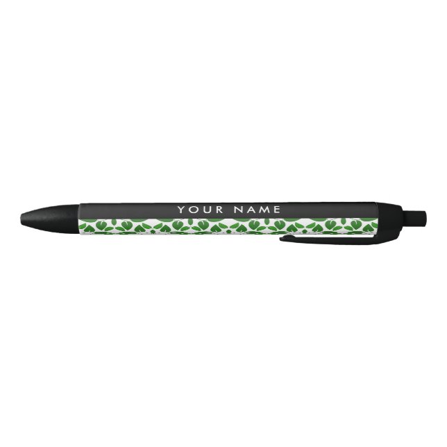 Leaf Pattern, Green Leaves, Your Name Black Ink Pen (Bottom)
