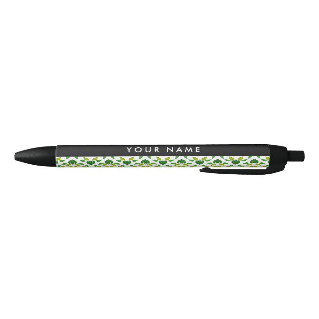 Leaf Pattern, Green Leaves, Your Name Black Ink Pen (Bottom)