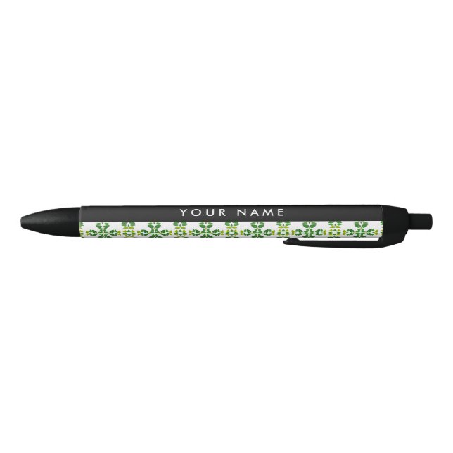 Leaf Pattern, Green Leaves, Your Name Black Ink Pen (Bottom)