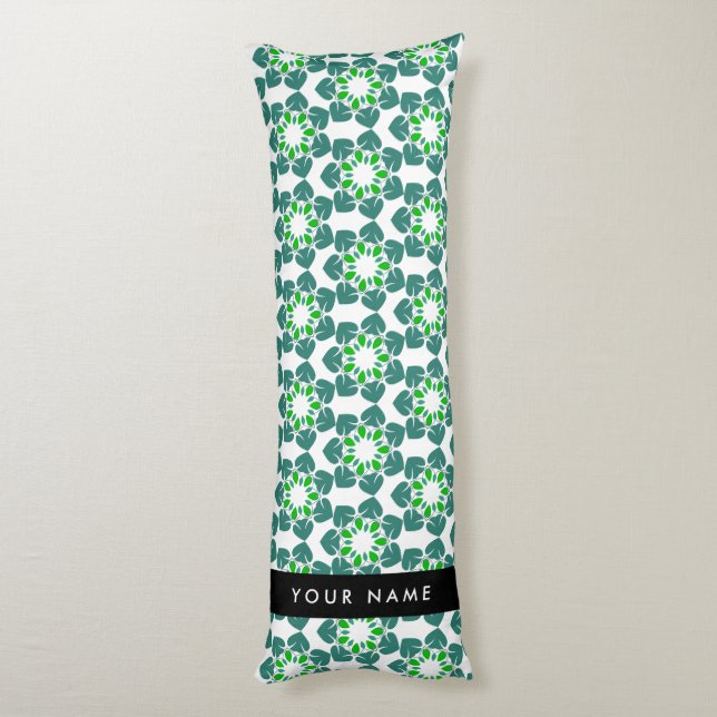 Leaf Pattern, Green Leaves, Your Name Body Cushion (Back (Vertical))