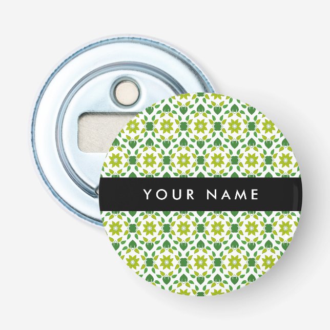 Leaf Pattern, Green Leaves, Your Name Bottle Opener (Front)
