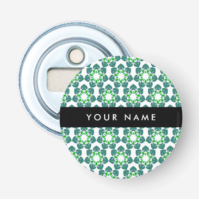 Leaf Pattern, Green Leaves, Your Name Bottle Opener (Front)