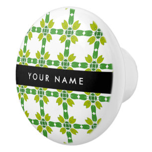 Leaf Pattern, Green Leaves, Your Name Ceramic Knob