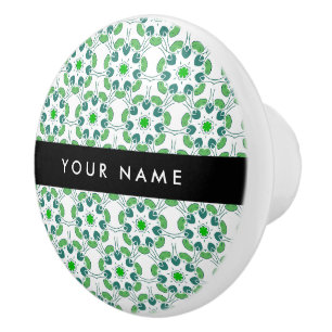 Leaf Pattern, Green Leaves, Your Name Ceramic Knob
