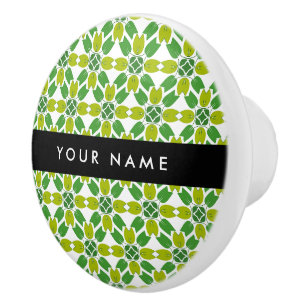 Leaf Pattern, Green Leaves, Your Name Ceramic Knob