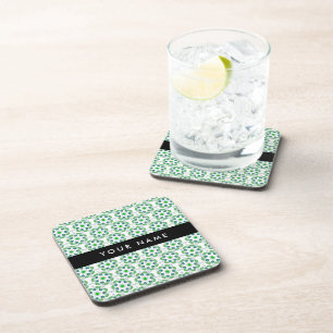 Leaf Pattern, Green Leaves, Your Name Coaster