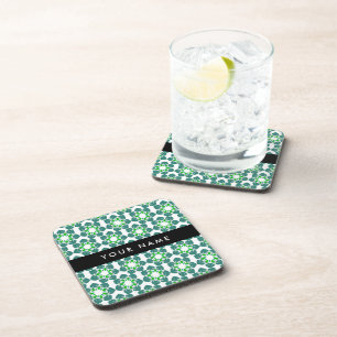 Leaf Pattern, Green Leaves, Your Name Coaster