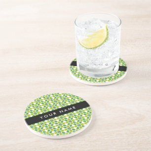 Leaf Pattern, Green Leaves, Your Name Coaster