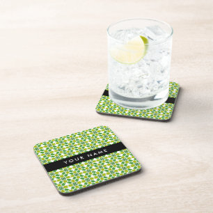 Leaf Pattern, Green Leaves, Your Name Coaster