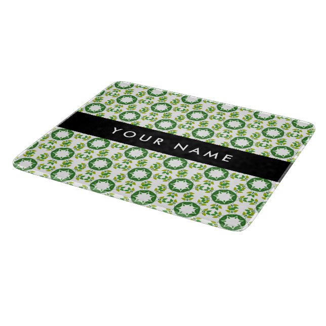 Leaf Pattern, Green Leaves, Your Name Cutting Board (Corner)