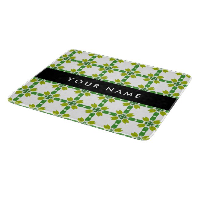 Leaf Pattern, Green Leaves, Your Name Cutting Board (Corner)