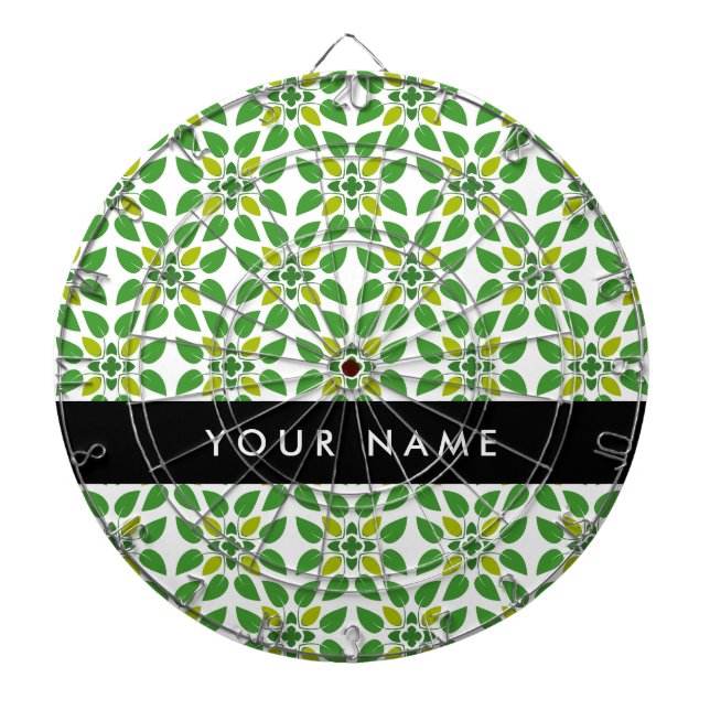 Leaf Pattern, Green Leaves, Your Name Dartboard (Front)