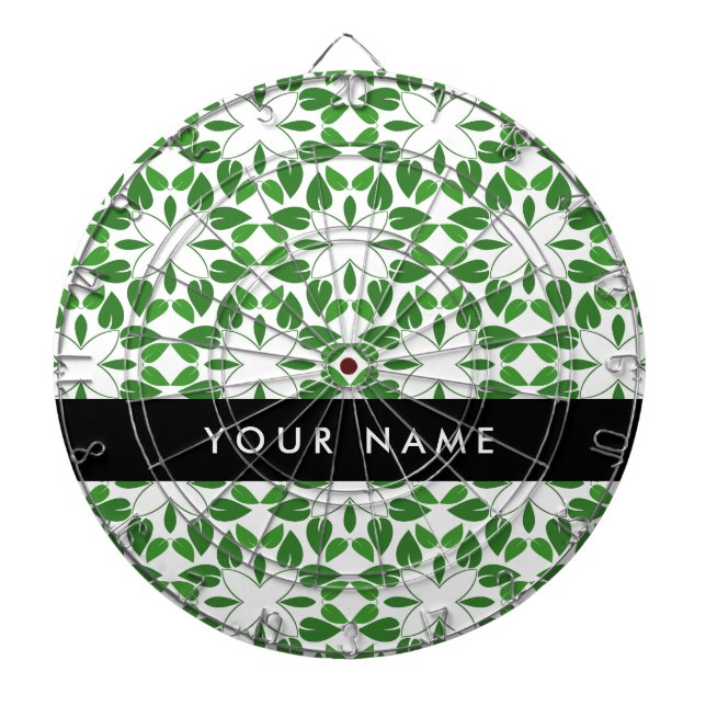 Leaf Pattern, Green Leaves, Your Name Dartboard (Front)