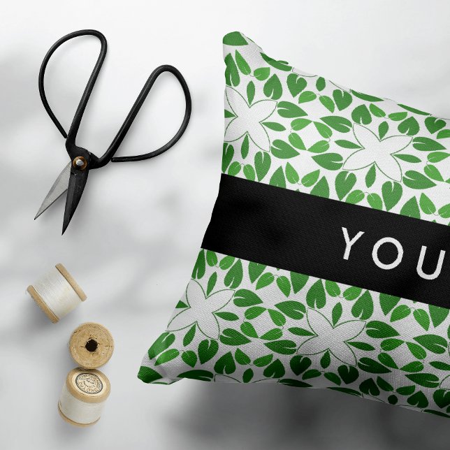 Leaf Pattern, Green Leaves, Your Name Decorative Cushion (Creator Uploaded)