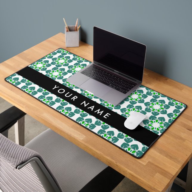 Leaf Pattern, Green Leaves, Your Name Desk Mat (Office 2)