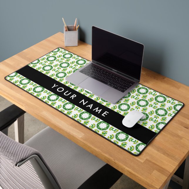 Leaf Pattern, Green Leaves, Your Name Desk Mat (Office 2)