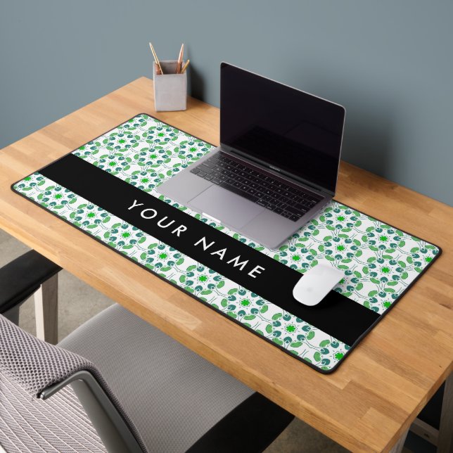 Leaf Pattern, Green Leaves, Your Name Desk Mat (Office 2)
