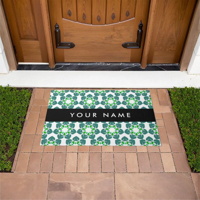 Leaf Pattern, Green Leaves, Your Name Doormat (Outdoor)