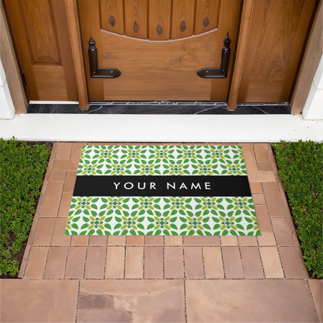 Leaf Pattern, Green Leaves, Your Name Doormat (Outdoor)
