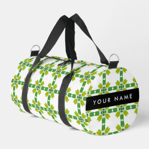 Leaf Pattern, Green Leaves, Your Name Duffle Bag