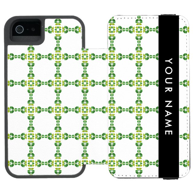 Leaf Pattern, Green Leaves, Your Name Incipio iPhone Wallet Case (Folio Open)
