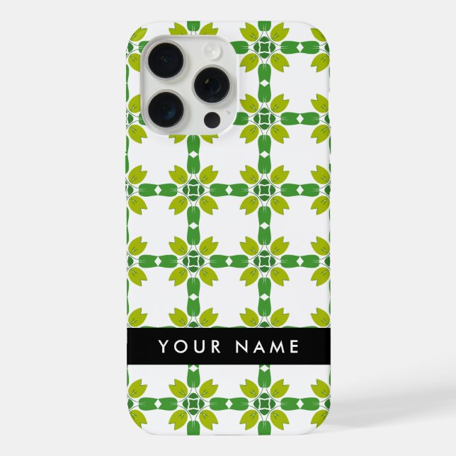 Leaf Pattern, Green Leaves, Your Name iPhone Case (Back)