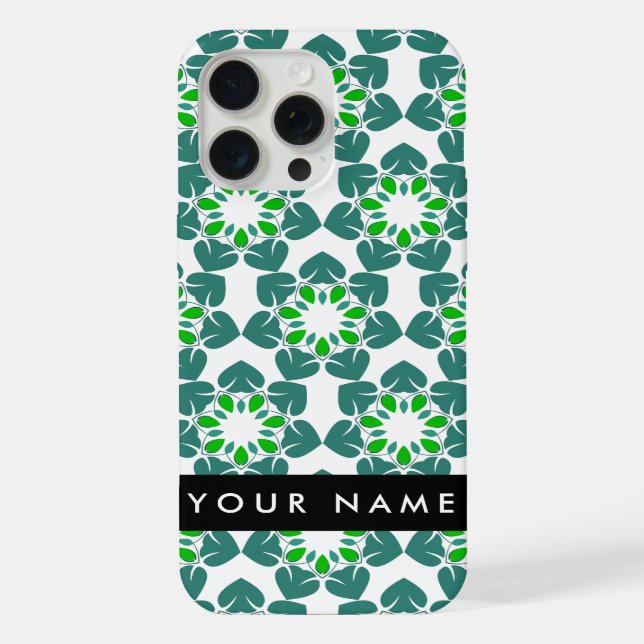 Leaf Pattern, Green Leaves, Your Name iPhone Case (Back)