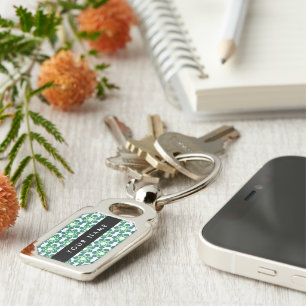 Leaf Pattern, Green Leaves, Your Name Key Ring