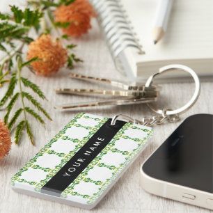 Leaf Pattern, Green Leaves, Your Name Key Ring