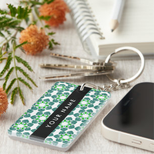 Leaf Pattern, Green Leaves, Your Name Key Ring