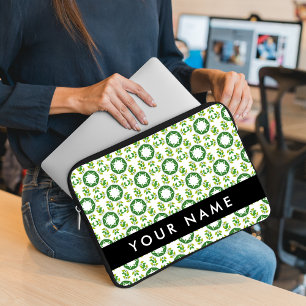 Leaf Pattern, Green Leaves, Your Name Laptop Sleeve
