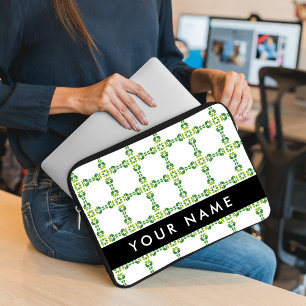 Leaf Pattern, Green Leaves, Your Name Laptop Sleeve