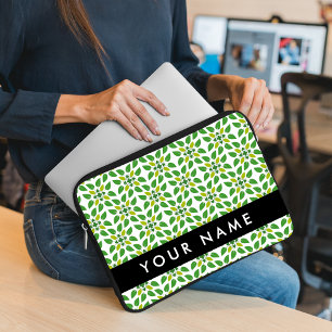 Leaf Pattern, Green Leaves, Your Name Laptop Sleeve