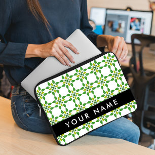Leaf Pattern, Green Leaves, Your Name Laptop Sleeve