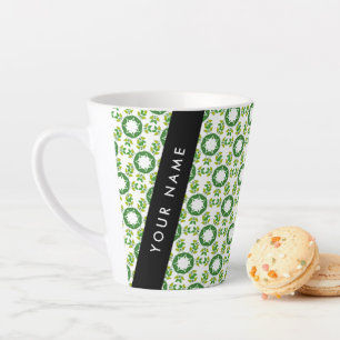 Leaf Pattern, Green Leaves, Your Name Latte Mug
