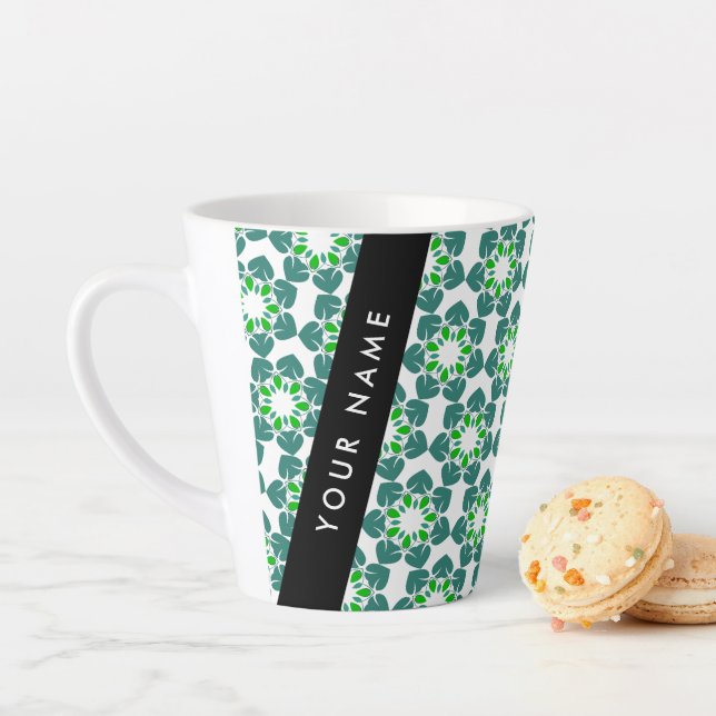 Leaf Pattern, Green Leaves, Your Name Latte Mug (In Situ)